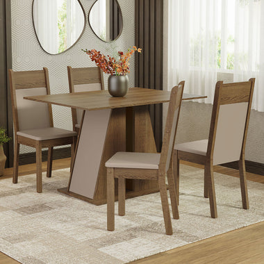 Conjunto de Comedor 4 Sillas Marrón/Crema/Beige Angel Madesa