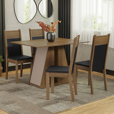 Conjunto de Comedor 4 Sillas Marrón/Crema/Negro Angel Madesa