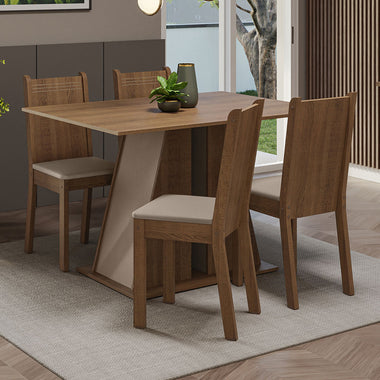 Conjunto de Comedor 4 Sillas Marrón/Crema/Beige Marilyn Madesa