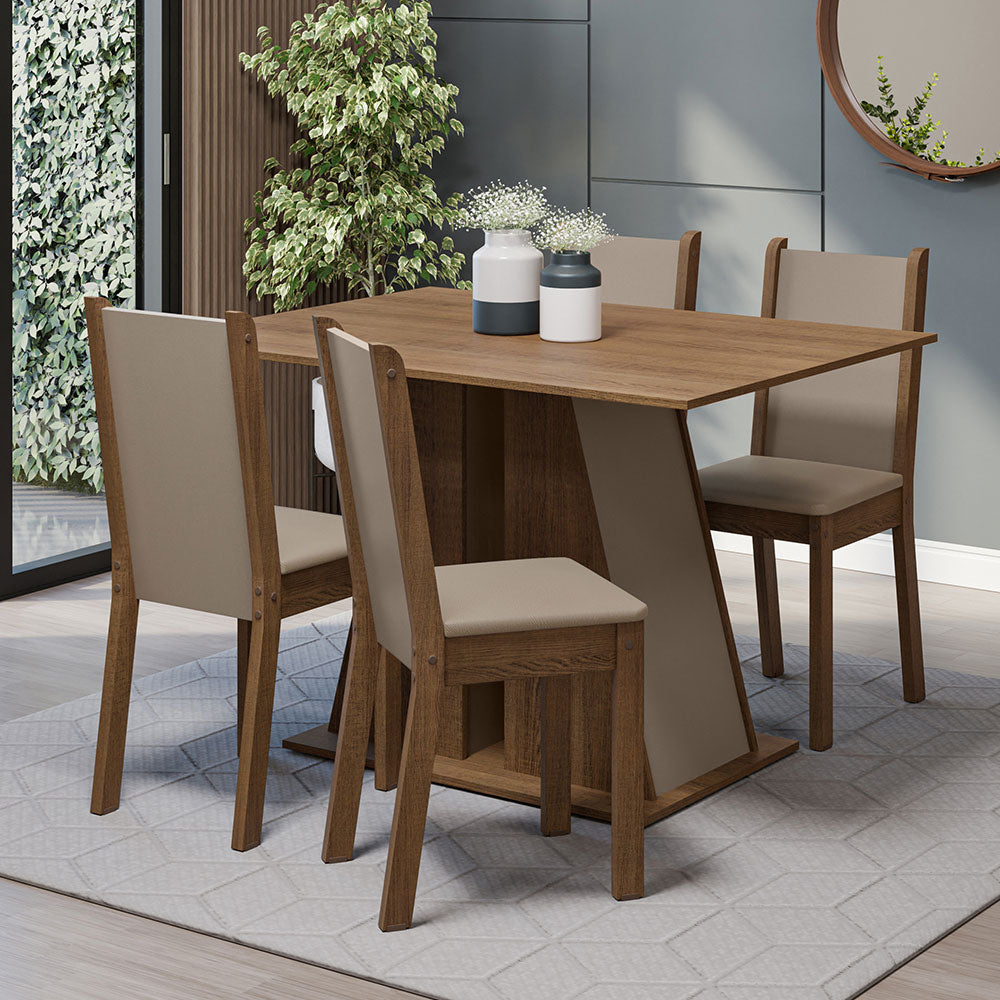 Juego de Comedor Mesa Encimera de Madera 4 Sillas Marrón/Crema/Beige Sophie