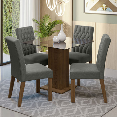 Conjunto de Comedor con Encimera Vidrio 4 Sillas Marrón/Silver Noemi Madesa