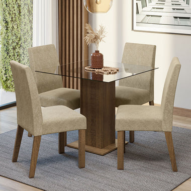 Conjunto de Comedor con Encimera Vidrio 4 Sillas Marrón/Imperial Ivy Madesa