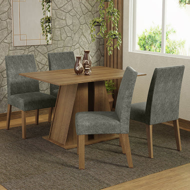 Conjunto de Comedor 4 Sillas Marrón/Silver Agnes Madesa