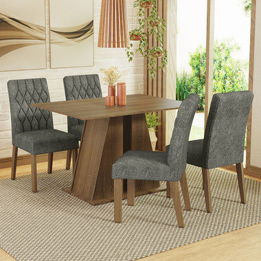 Conjunto de Comedor 4 Sillas Marrón/Silver Gisele Madesa
