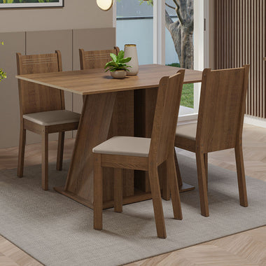 Conjunto de Comedor 4 Sillas Marrón/Beige Marilyn Madesa