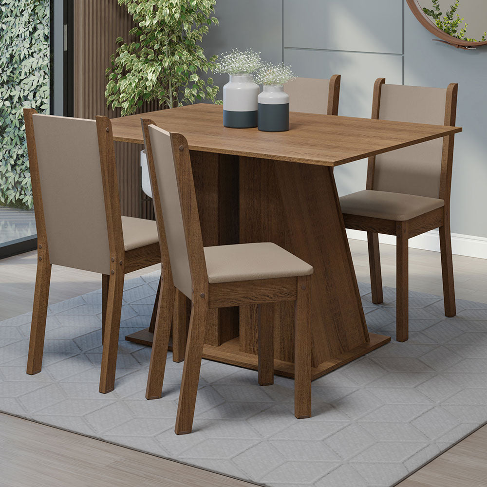 Juego de Comedor Mesa Encimera de Madera 4 Sillas Marrón/Beige Sophie