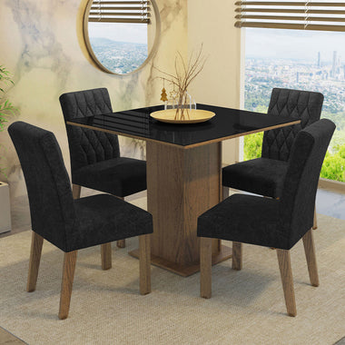 Conjunto de Comedor con Encimera Vidrio 4 Sillas Marrón/Negro/Oxford Anaju Madesa