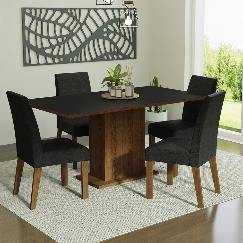 Juego de Comedor Mesa con Encimera de Madera 4 Sillas Marrón/Negro/Oxford Keila