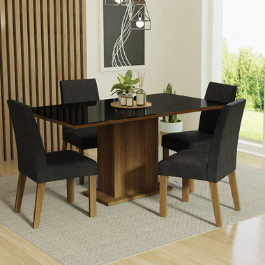 Conjunto de Comedor con Encimera Vidrio 4 Sillas Marrón/Negro/Oxford Avril Madesa