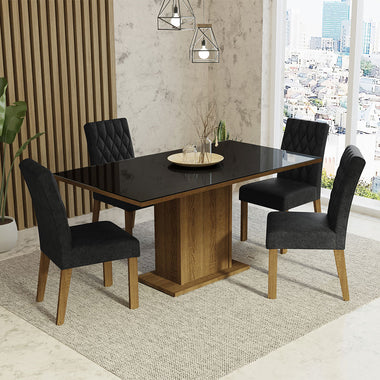 Conjunto de Comedor con Encimera Vidrio 4 Sillas Marrón/Negro/Oxford Marilia Madesa
