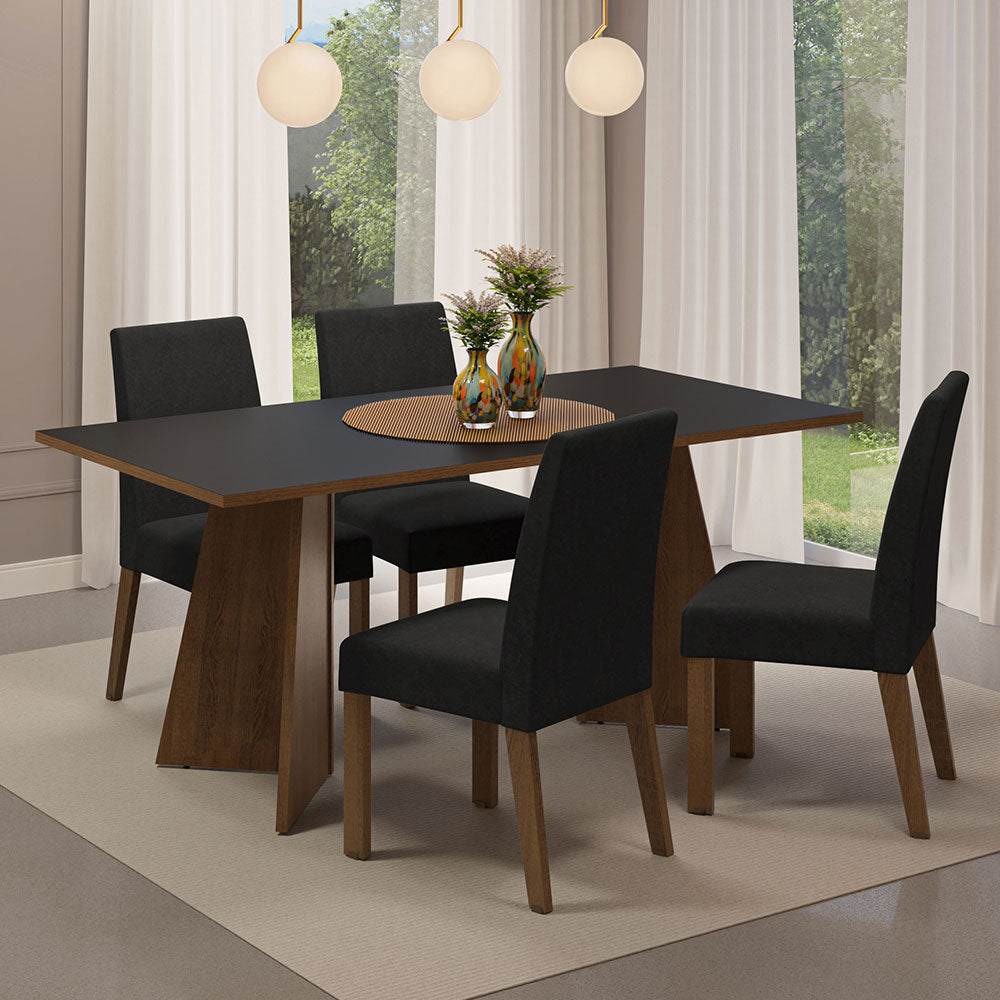 Juego de Comedor Encimera de Madera 4 Sillas Marrón/Negro/Oxford April