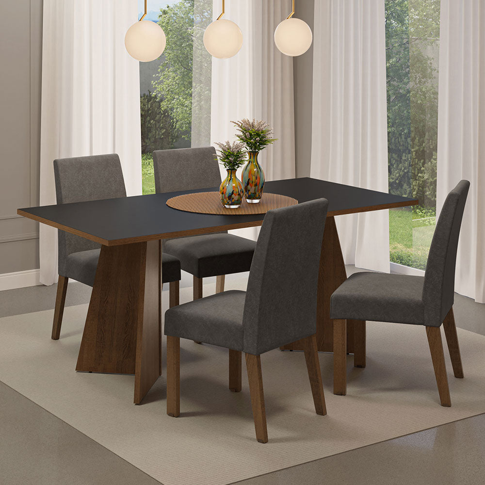 Juego de Comedor Encimera de Madera 4 Sillas Marrón/Negro/Silver April