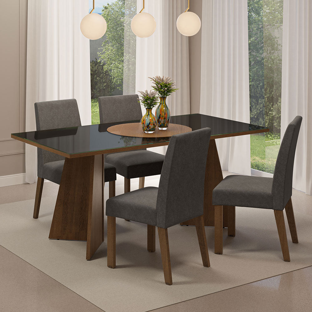 Juego de Comedor Encimera de Vidrio 4 Sillas Marrón/Negro/Silver Taylor
