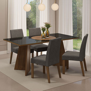 Conjunto de Comedor con Encimera Vidrio 4 Sillas Marrón/Negro/Silver Taylor Madesa