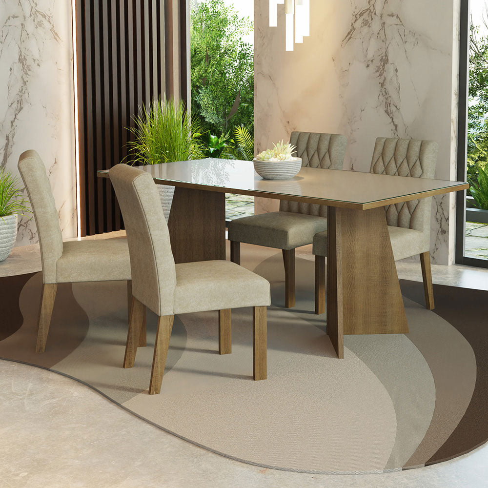 Conjunto de Comedor con Encimera Vidrio 4 Sillas Marrón/Crema/Imperial Harper Madesa