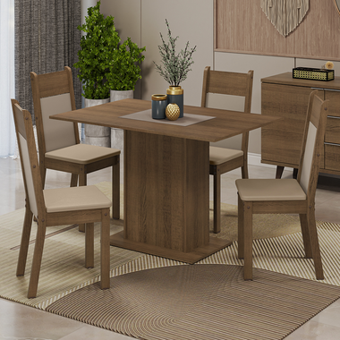 Conjunto de Comedor 4 Sillas Marrón/Crema/Beige Sheila Madesa