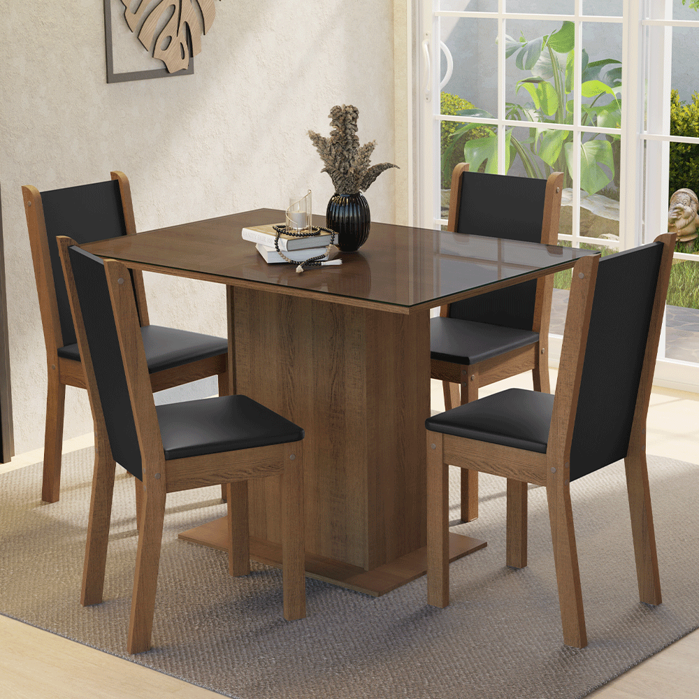 Conjunto de Comedor con Encimera Vidrio 4 Sillas Marrón/Negro Martina Madesa
