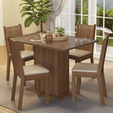 Juego de Comedor Mesa con Encimera de Vidrio 4 Sillas Marrón/Beige Camelia