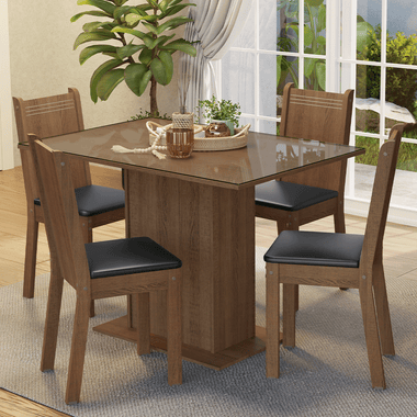 Conjunto de Comedor con Encimera Vidrio 4 Sillas Marrón/Negro Camelia Madesa
