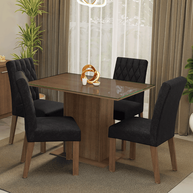 Conjunto de Comedor con Encimera Vidrio 4 Sillas Marrón/Oxford Reale Madesa