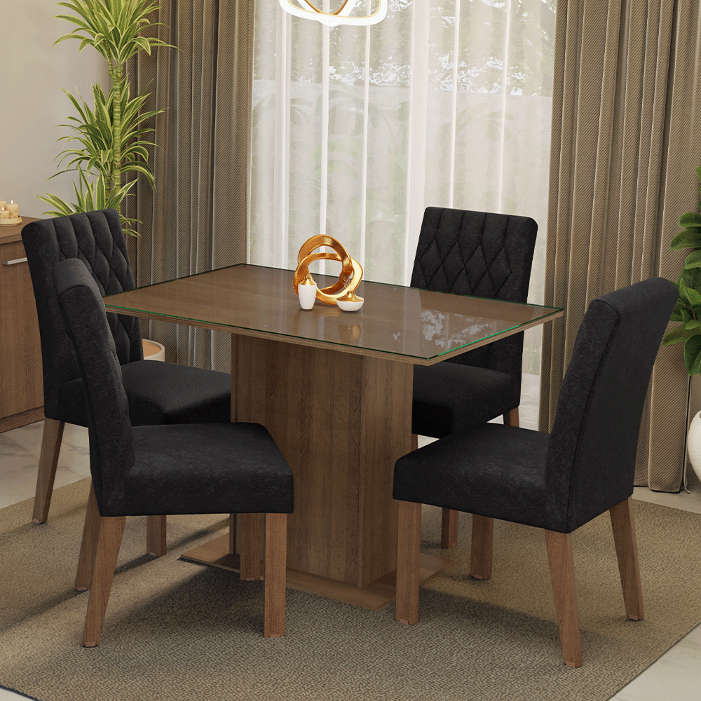 Juego de Comedor Mesa con Encimera de Vidrio 4 Sillas Marrón/Oxford Reale