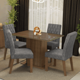Juego de Comedor Mesa con Encimera de Vidrio 4 Sillas Marrón/Silver Reale