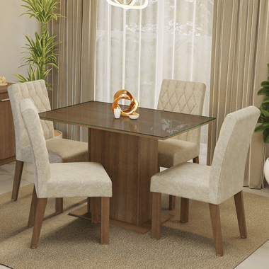 Conjunto de Comedor con Encimera Vidrio 4 Sillas Marrón/Imperial Reale Madesa