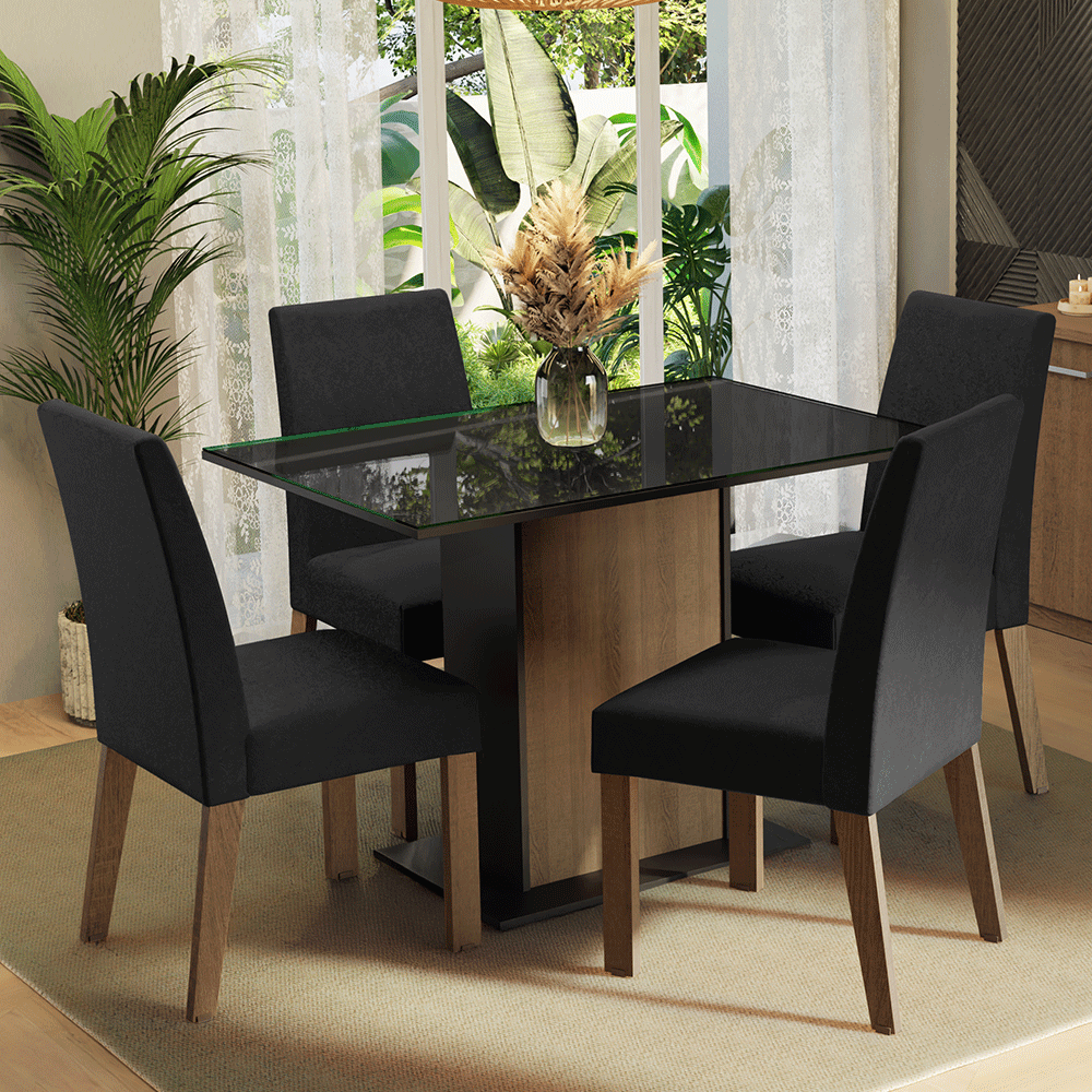Conjunto de Comedor con Encimera Vidrio 4 Sillas Marrón/Negro/Oxford Zion Madesa