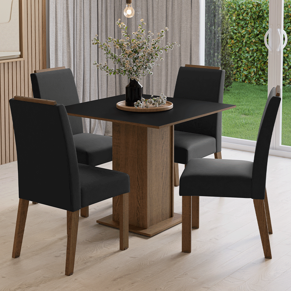 Juego de Comedor Encimera de Madera 4 Sillas Marrón/Negro/Oxford Aspen Madesa