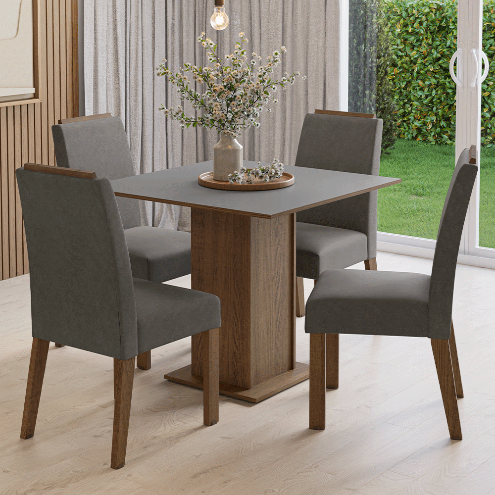 Juego de Comedor Encimera de Madera 4 Sillas Marrón/Gris/Silver Aspen Madesa