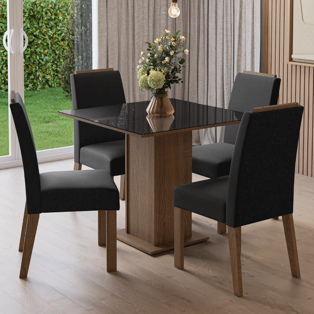 Juego de Comedor Encimera de Vidrio 4 Sillas Marrón/Negro/Oxford Sines Madesa