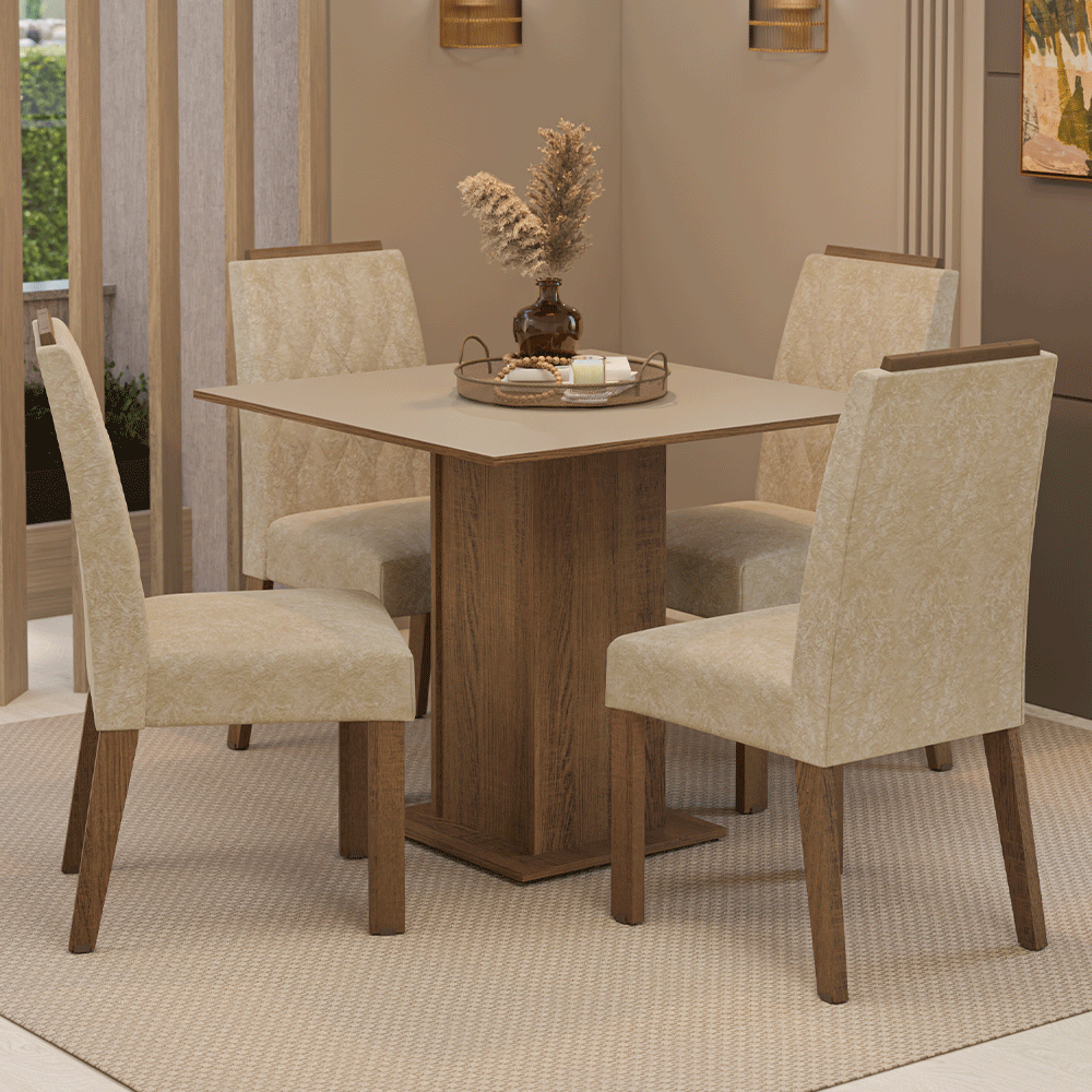 Juego de Comedor Encimera de Madera 4 Sillas Marrón/Crema/Imperial Cannes Madesa