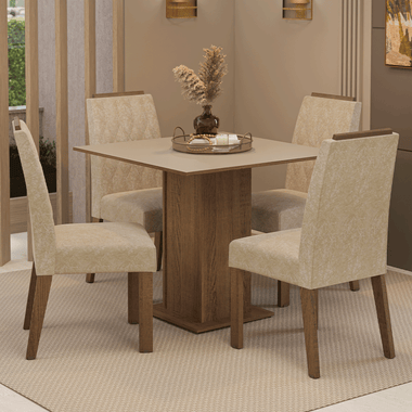 Conjunto de Comedor 4 Sillas Marrón/Crema/Imperial Cannes Madesa