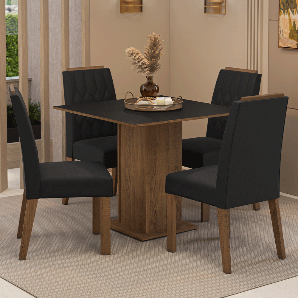 Juego de Comedor Encimera de Madera 4 Sillas Marrón/Negro/Oxford Cannes Madesa