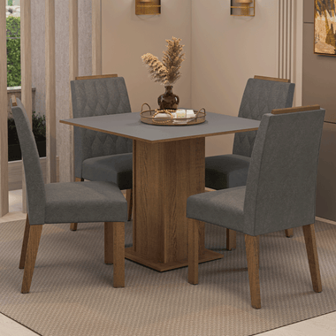 Conjunto de Comedor 4 Sillas Marrón/Gris/Silver Cannes Madesa