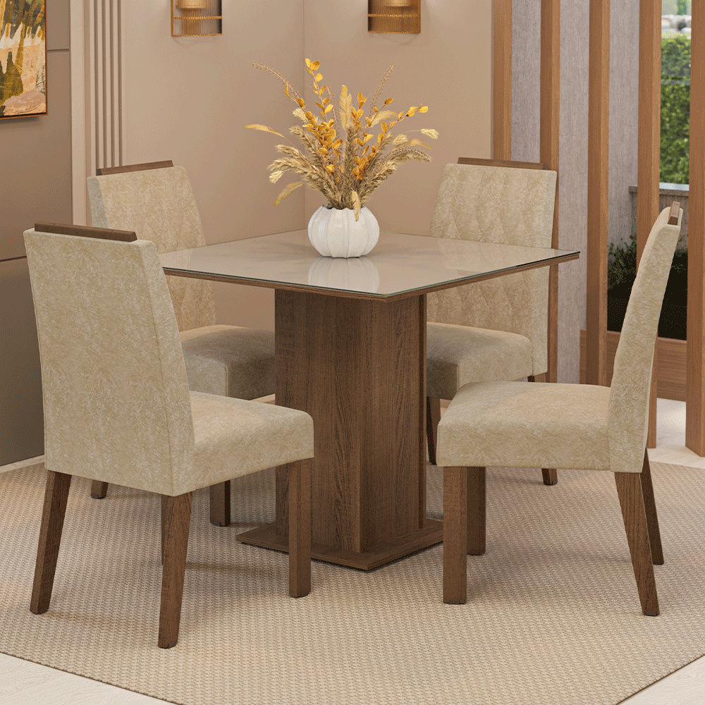 Juego de Comedor Encimera de Vidrio 4 Sillas Marrón/Crema/Imperial Capri Madesa