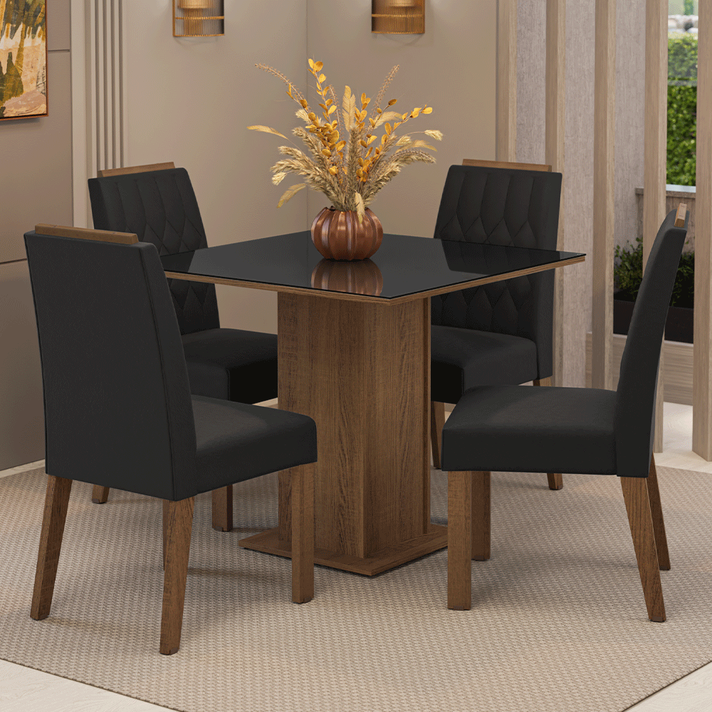 Juego de Comedor Encimera de Vidrio 4 Sillas Marrón/Negro/Oxford Capri Madesa