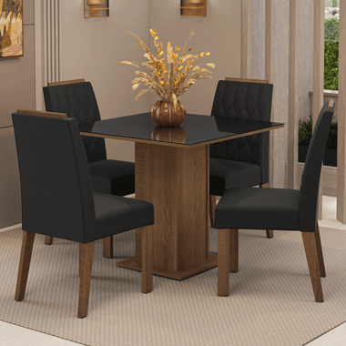 Conjunto de Comedor con Encimera Vidrio 4 Sillas Marrón/Negro/Oxford Capri Madesa