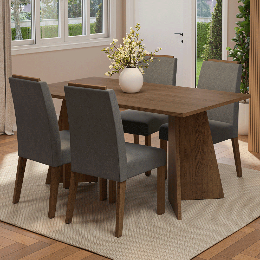 Juego de Comedor Encimera de Madera 4 Sillas Marrón/Silver Évora Madesa