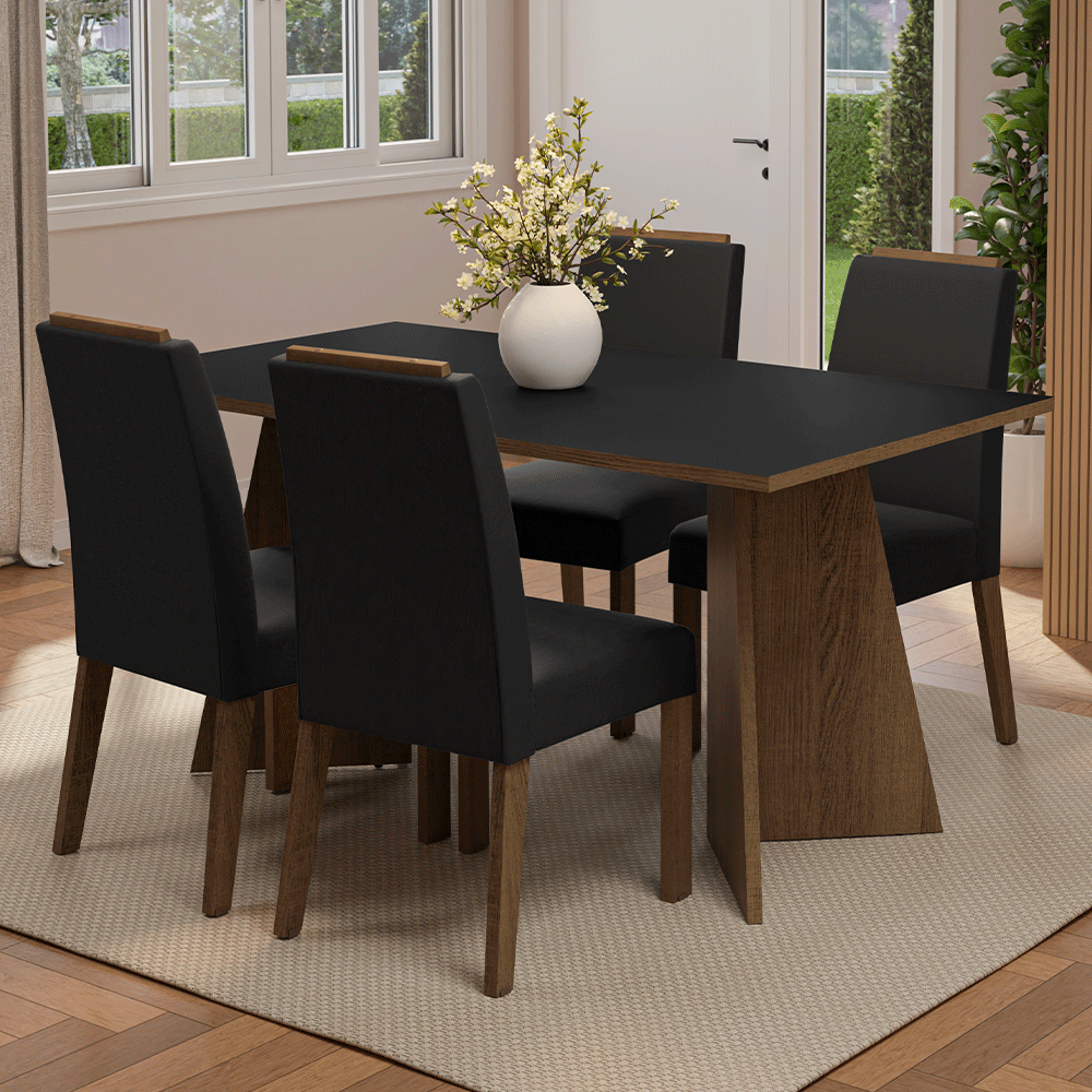 Juego de Comedor Encimera de Madera 4 Sillas Marrón/Negro/Oxford Évora Madesa