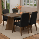 Conjunto de Comedor Encimera de Vidrio 4 Sillas Marrón/Oxford Braga Madesa