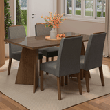 Conjunto de Comedor Encimera de Vidrio 4 Sillas Marrón/Silver Braga Madesa