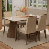 Conjunto de Comedor Encimera de Vidrio 4 Sillas Marrón/Crema/Imperial Braga Madesa