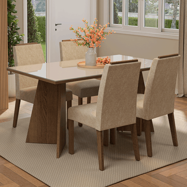 Conjunto de Comedor con Encimera Vidrio 4 Sillas Marrón/Crema/Imperial Braga Madesa