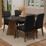 Conjunto de Comedor Encimera de Vidrio 4 Sillas Marrón/Negro/Oxford Braga Madesa