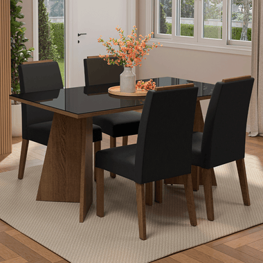 Conjunto de Comedor con Encimera Vidrio 4 Sillas Marrón/Negro/Oxford Braga Madesa