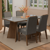 Conjunto de Comedor Encimera de Vidrio 4 Sillas Marrón/Gris/Silver Braga Madesa