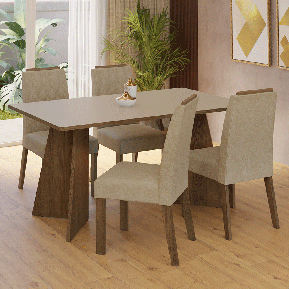 Juego de Comedor Encimera de Madera 4 Sillas Marrón/Crema/Imperial Tulum Madesa
