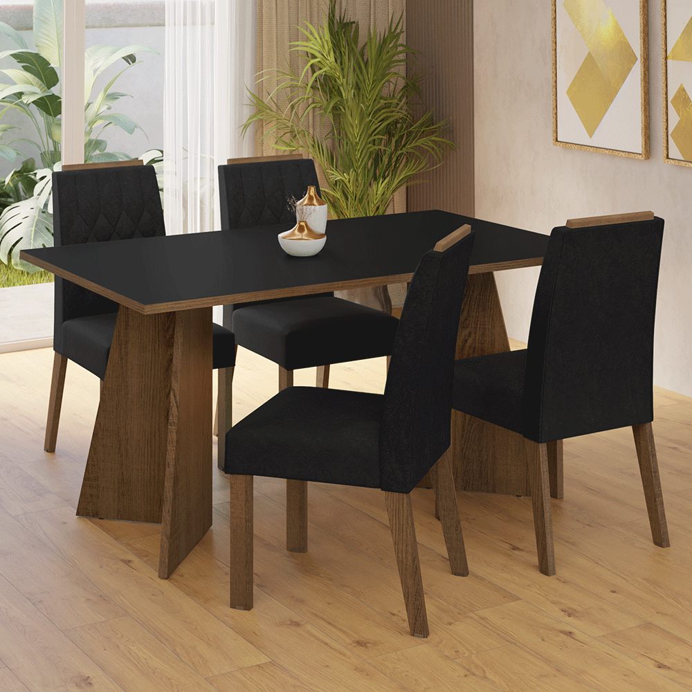 Juego de Comedor Encimera de Madera 4 Sillas Marrón/Negro/Oxford Tulum Madesa