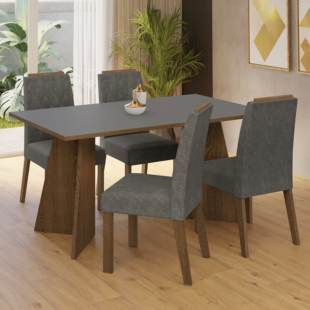 Juego de Comedor Encimera de Madera 4 Sillas Marrón/Gris/Silver Tulum Madesa